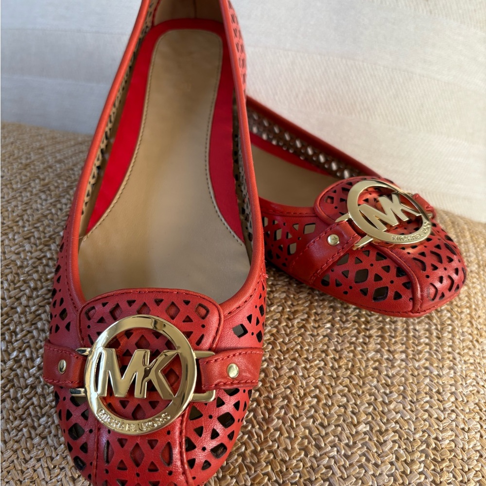 Michael Kors Red Flats with Gold Accents